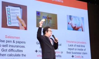 Các start-up trình bày dự án trước hội đồng giám khảo tại chung kết Cuộc thi VinaCapital Ventures VietChallenge (V3 Track). Ảnh: Lâm Đăng Hải