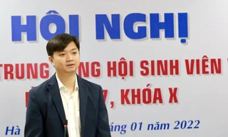 Anh Nguyễn Minh Triết, Bí thư T.Ư Đoàn, Chủ tịch T.Ư Hội SVVN phát biểu tại Hội nghị. Ảnh: Bảo Anh