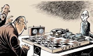 Các kỳ thủ so tài. Tranh: Patrick Chappatte