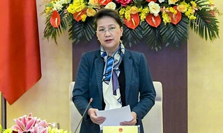 Chủ tịch Quốc hội Nguyễn Thị Kim Ngân phát biểu khai mạc Phiên họp thứ 3, Hội đồng Bầu cử quốc gia. 