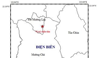 Tâm chấn trận động đất xảy ra sáng nay tại tỉnh Điện Biên. 