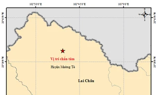 Vị trí tâm chấn của trận động đất chiều nay ở Lai Châu. Nguồn: Trung tâm báo tin động đất và cảnh báo sóng thần.