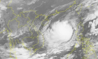 Ảnh vệ tinh chụp bão số 8 trong sáng nay, khi tiến gần về quần đảo Hoàng Sa.