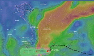 Dự báo đường đi và vùng ảnh hưởng của áp thấp nhiệt đới suy yếu từ bão số 14.