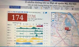 Chát lượng không khí lên ngưỡng xấu trong sáng nay. Ảnh: Nguyễn Hoài.