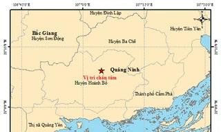 Bản đồ tâm chấn trận động đất tại Quảng Ninh chiều qua (1/7). Nguồn: Trung tâm báo tin động đất và cảnh báo sóng thần.