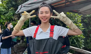 'Nàng hậu quốc dân' ghi điểm vì loạt ảnh đời thường, nhặt rác cùng các bạn trẻ bảo vệ môi trường