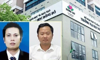 Bị can Trần Khắc Hùng (bên trái) hiện đang bỏ trốn và Dương Văn Hòa, cựu Hiệu trưởng Đại học Đông Đô 