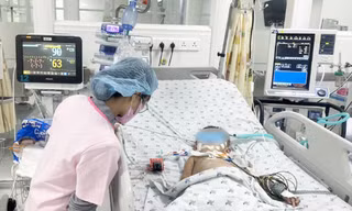 Bệnh nhi SXH nguy kịch được điều trị tại Bệnh viện Nhi Đồng Thành phố Ảnh: BVCC
