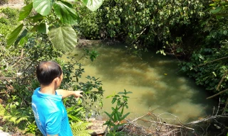 Ao nước nơi em Đông chết với dây xích nối với trụ bê tông quấn quanh cổ.