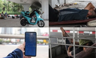 Giữa trưa, người lao động nằm vạ vật dưới gầm cầu để tránh cái nắng như nung