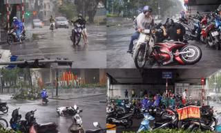 Hà Nội: Gió bão quật bay người, chủ phương tiện bỏ xe chạy 'thoát thân'