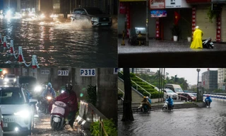 Mưa như trút nước, nhiều tuyến đường ở Hà Nội ngập sâu trong ngày thứ 2 nghỉ lễ 30/4