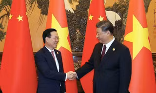 Chủ tịch nước Võ Văn Thưởng phát biểu tại Diễn đàn Vành đai và Con đường lần thứ ba. (Ảnh: TTXVN)