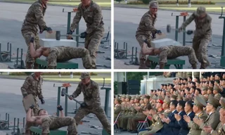 Binh sĩ Triều Tiên biểu diễn công phu đặc dị trước lãnh đạo Kim Jong-un