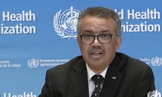 Tổng giám đốc WHO Tedros Adhanom Ghebreyesus tại cuộc họp báo ở Geneva hôm 23/3. Ảnh: Getty.