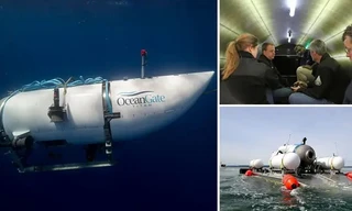 Tàu lặn Titan chở 5 người mất tích sau đó được phát hiện đã phát nổ (trong ảnh nhỏ là 5 người trong một chuyến đi khác). Ảnh: OceanGate.