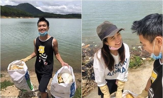 Vợ chồng trẻ dọn rác bảo vệ môi trường 