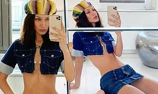 Không nội y, Bella Hadid mặc váy siêu ngắn khoe eo bé xíu