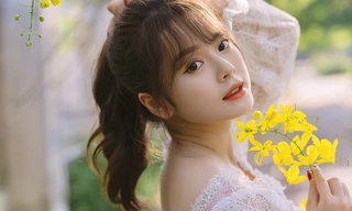 Nữ sinh Học viện Tài chính xinh như búp bê dưới dàn hoa vàng rực