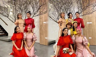 Chi Pu và hội bạn thân xinh đẹp bên cây đào đón xuân