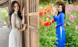 Thả dáng trong tà áo dài thướt tha, nữ cán bộ Đoàn Nghệ An toát lên vẻ đẹp dịu dàng