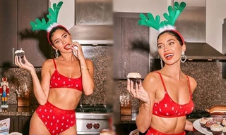 Bóng hồng Canada Nicole Williams diện nội y đỏ đón Giáng sinh