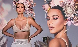 Kim 'siêu vòng ba' như nữ thần gợi cảm với vương miện hoa cỡ lớn