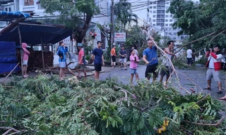 Bão tan, dân Đà Nẵng cùng lực lượng chức năng dọn dẹp đường phố