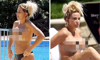 Katie Price để ngực trần còn nguyên vết phẫu thuật đi bơi gây sốc