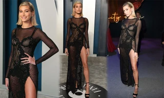 Hailey Bieber diện váy lấy cảm hứng từ nội y ren, lẻ bóng tại tiệc hậu Oscar