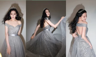 Diện đầm trễ vai khoe vòng một 'bốc lửa', Địch Lệ Nhiệt Ba bị soi dấu hiệu lão hóa