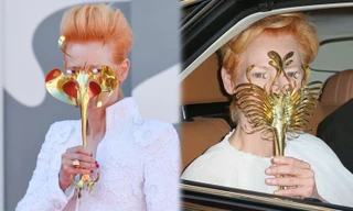 Câu chuyện về 2 chiếc mặt nạ bằng vàng và ngọc trai của Tilda Swinton ở thảm đỏ LHP Venice