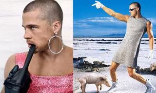 ‘Giật mình’ loạt ảnh đeo khuyên, mặc váy ngắn khoe cơ bắp của Brad Pitt