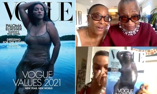 Mẫu nữ da màu ngoại cỡ mặc váy mỏng tang cực gợi cảm trên bìa Vogue