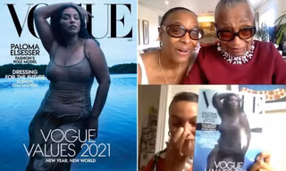 Mẫu nữ da màu ngoại cỡ mặc váy mỏng tang cực gợi cảm trên bìa Vogue