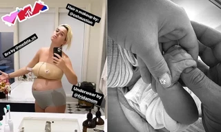 Katy Perry lần đầu lộ diện sau sinh, mặc áo nịt ngực có ống hút sữa gây sốc