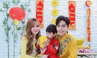 Thu Thuỷ và chồng trẻ kém 10 tuổi diện áo dài rực rỡ đón Tết ở Đà Lạt