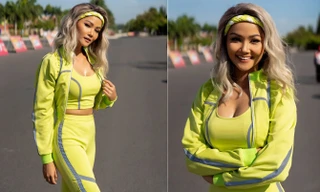 H'hen Niê nhuộm tóc bạch kim, khoe vòng ba 100 cm cực nóng bỏng với đồ thể thao bó sát