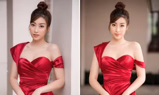 Hoa hậu Mỹ Linh diện váy cúp ngực đỏ rực khoe vai trần gợi cảm, trổ tài làm MC