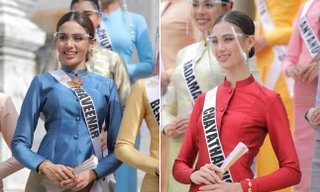 Thí sinh HH Hoàn vũ Thái Lan đeo mặt nạ chống giọt bắn khi tham dự hoạt động ngoài trời