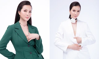 MC Thanh Mai mặc áo vest cá tính, hờ hững vòng 1 gợi cảm ở tuổi 47