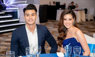 Khánh Vân mặc váy cúp ngực gợi cảm, tình tứ bên 'nam thần' Vĩnh Thuỵ 