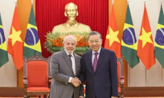 Tổng Bí thư Tô Lâm tiếp Tổng thống Brazil Lula da Silva. (Ảnh: Nhật Minh)