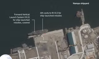 Hình ảnh tàu khu trục mới của Triều Tiên đang được chế tạo. (Ảnh: Planet Labs)