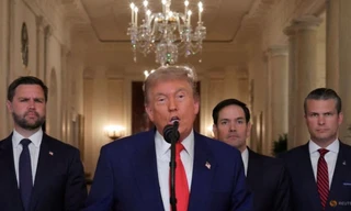 Tổng thống Mỹ Donald Trump phát biểu từ Nhà Trắng ngày 21/6, sau khi Mỹ ném bom các cơ sở hạt nhân Iran. (Ảnh: Reuters)