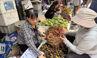 Măng cụt, vải, chôm chôm đầu mùa đã rớt giá bán tại chợ dân sinh ảnh: U.P