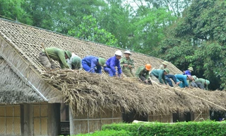 Ông Huệ cùng tổ nhóm thay “áo mới” mái tranh nhà Bác Hồ 