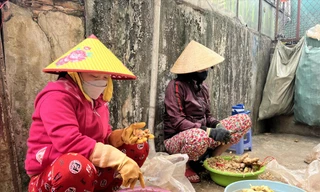 Nhóm công nhân thất nghiệp cạo vỏ gừng kiếm sống ảnh: U.P