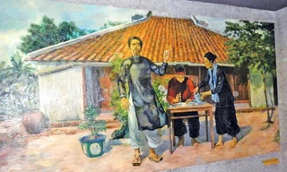 Tranh sơn dầu nhà thơ Nguyễn Đình Chiểu sáng tác Văn tế nghĩa sỹ Cần Giuộc. Ảnh: T.L